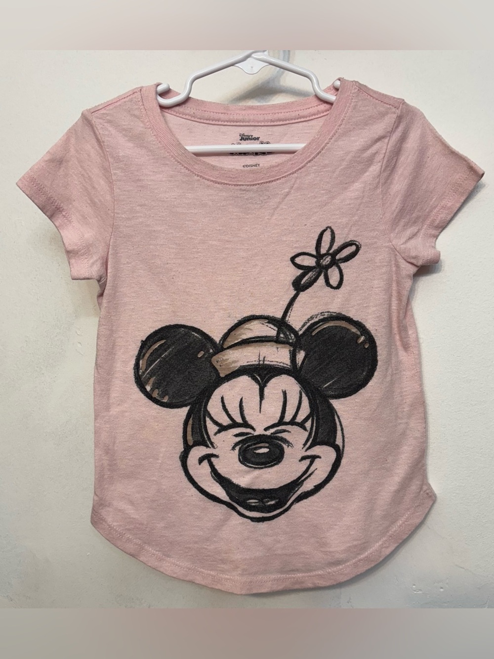 Disney Juniors Pink Minnie Mouse Short Sleeve Scoop Neck Tee Girls Size XS 4-5